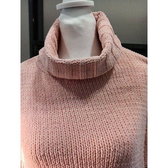 Aerie Womens Light Pink Chunky Knit Turtleneck Oversized Sweater, Soft, Size Med - Picture 2 of 11